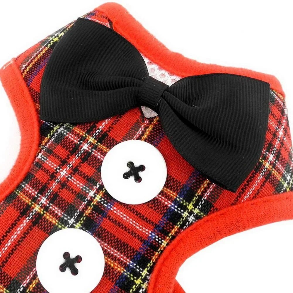 Dog Harness with Leash Christmas Tuxedo with Bow Tie Cat Dog Size M